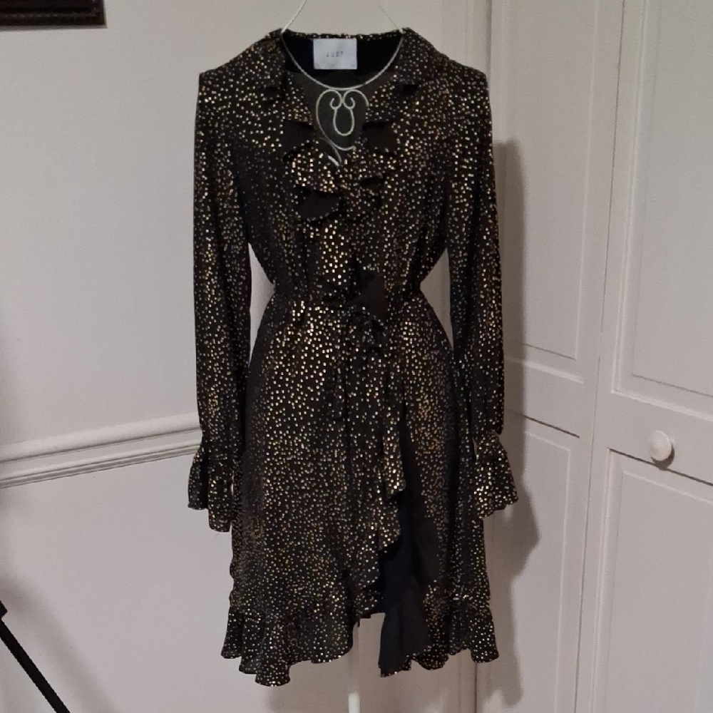 Black and Gold Polka Dot Ruffle Dress